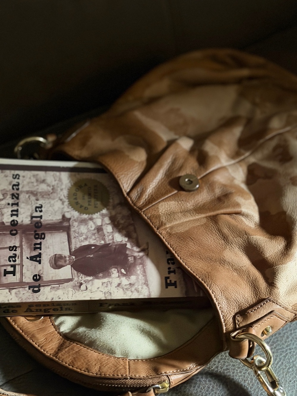 Tan Leather Shoulder Bag with Magnetic Snap - Picture 5 of 9